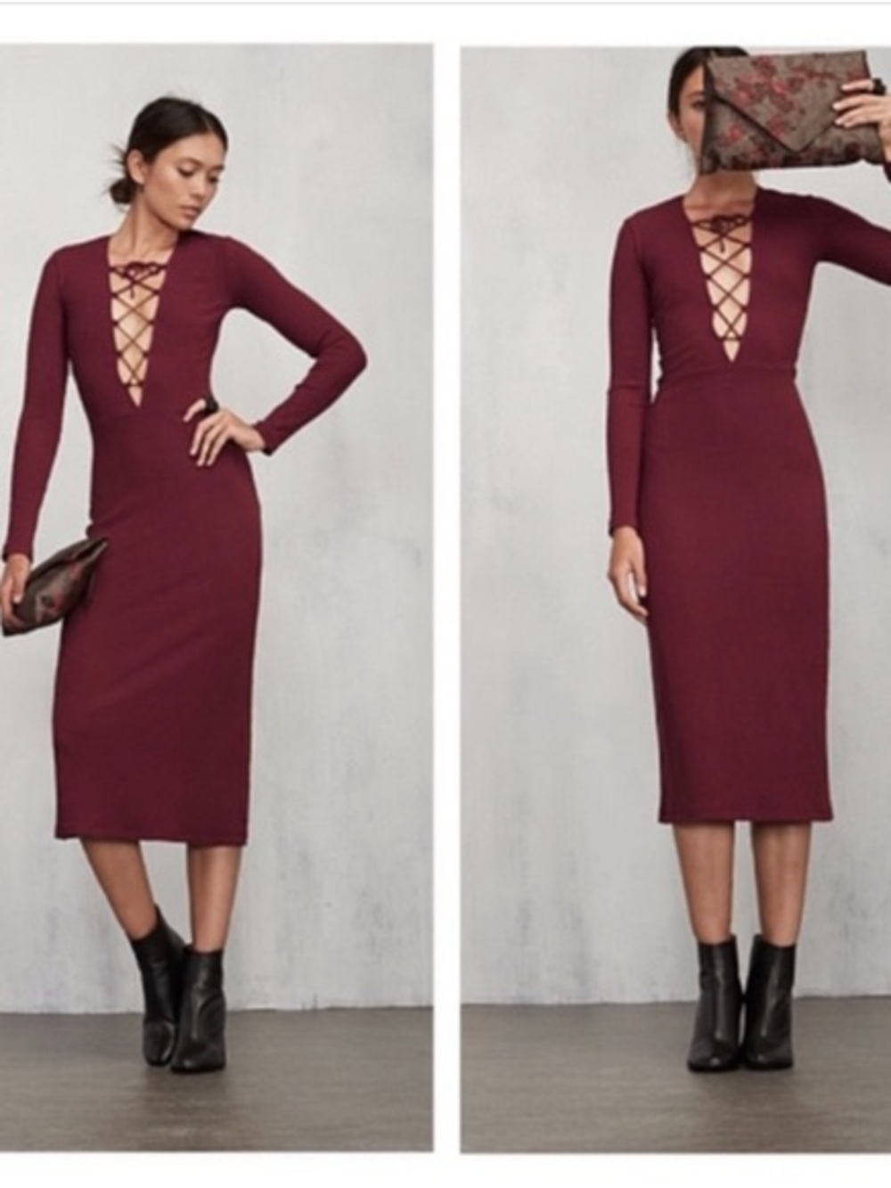 NWT Reformation Long Sleeve Lace-Up Maroon Maxi Dress